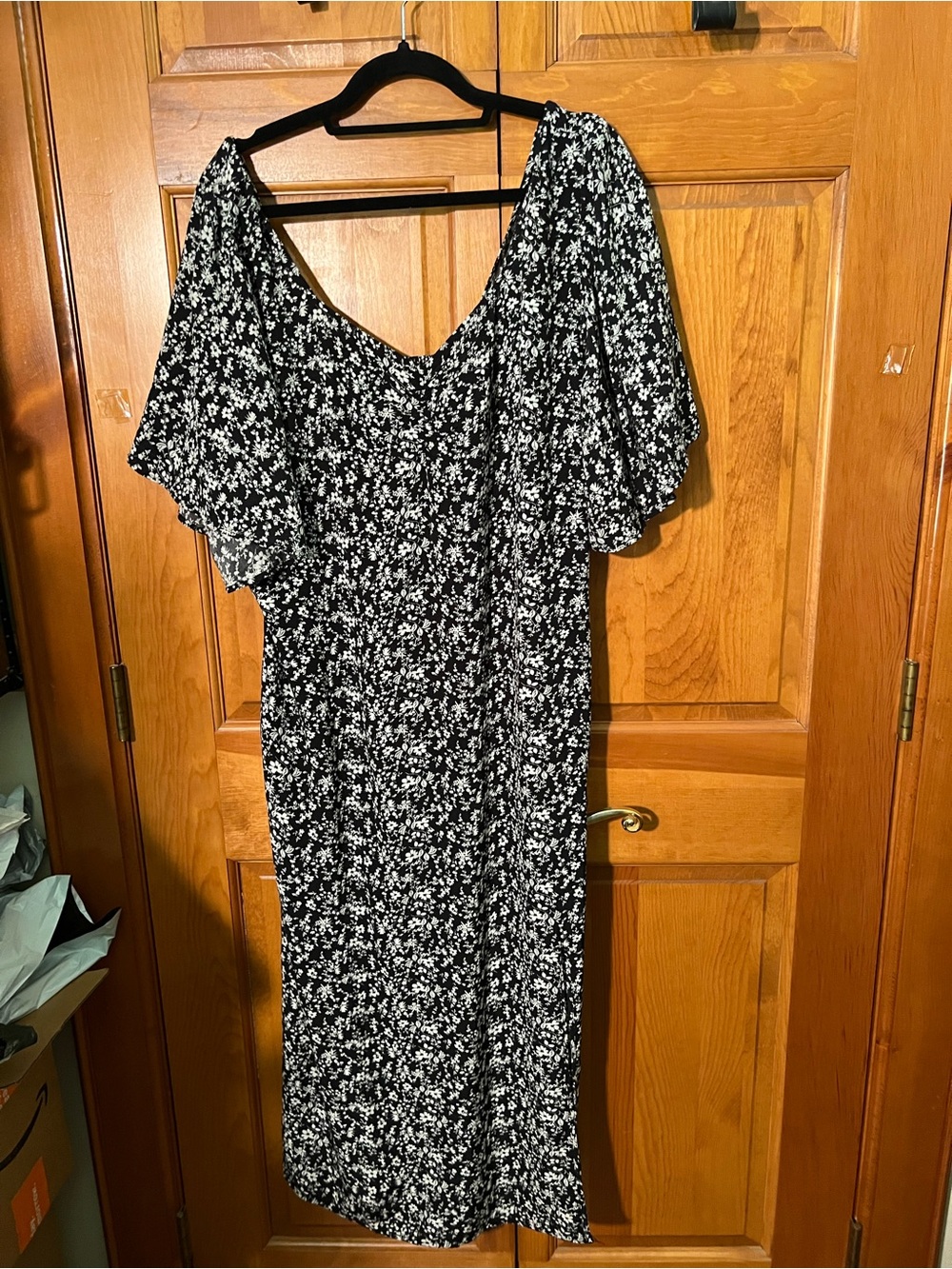 a new day Black & White Floral V-Neck Midi Dress